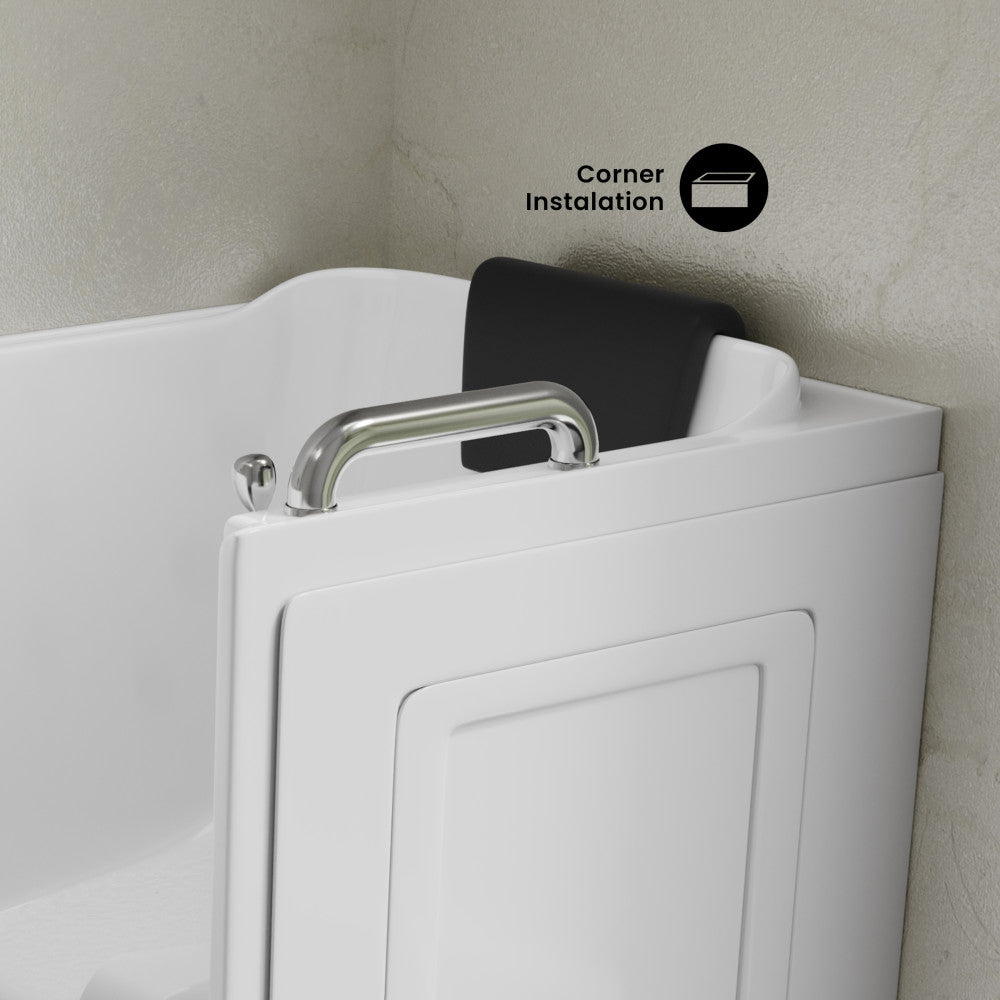 Auvergne 53" x 27" ADA Left Drain Walk-in Soaking Bathtub in Glossy White, Faucet Set, Drain, Grab Bars, Pillow Included