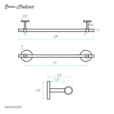 Verre 24" Acrylic Towel Bar in Chrome