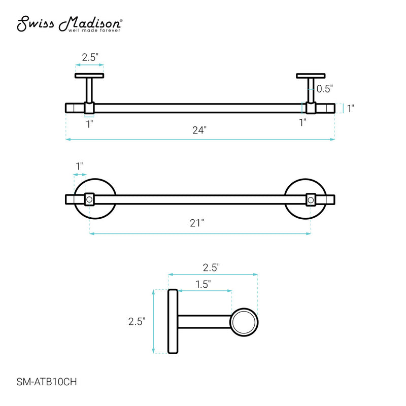 Verre 24" Acrylic Towel Bar in Chrome