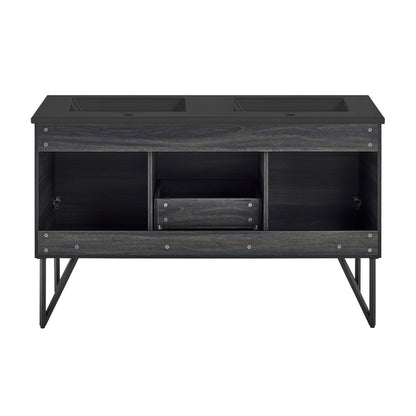 Annecy 60 in. Black Walnut, Double Basin Bathroom Vanity With Black Artificial Stone Sink Top