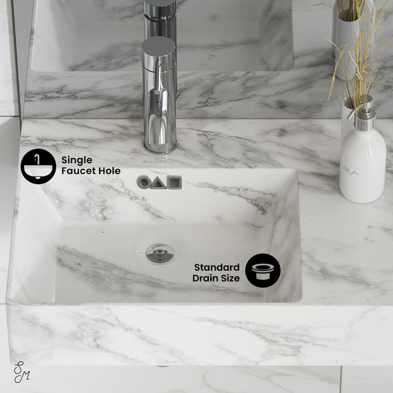 St. Tropez 24" Left Side Faucet Wall-Mount Bathroom Sink in White Marble
