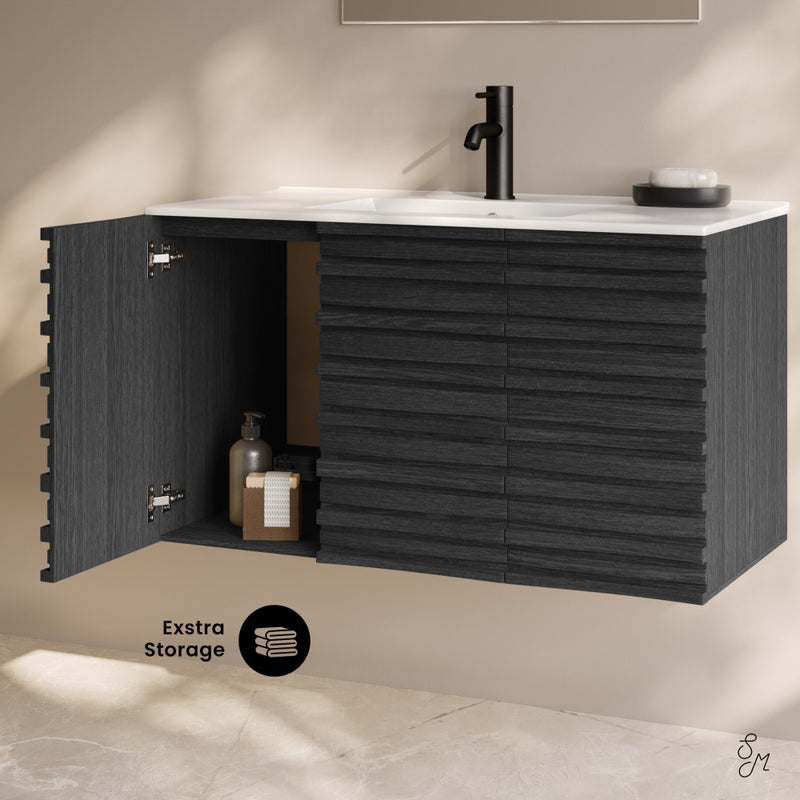 Cascade 36" Wall-Mounted Bathroom Vanity in Black Oak with Sink Top