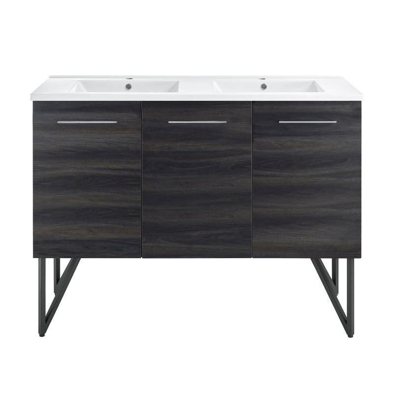 Annecy 48 in. Black Walnut, Double Basin Bathroom Vanity With White Ceramic Sink Top