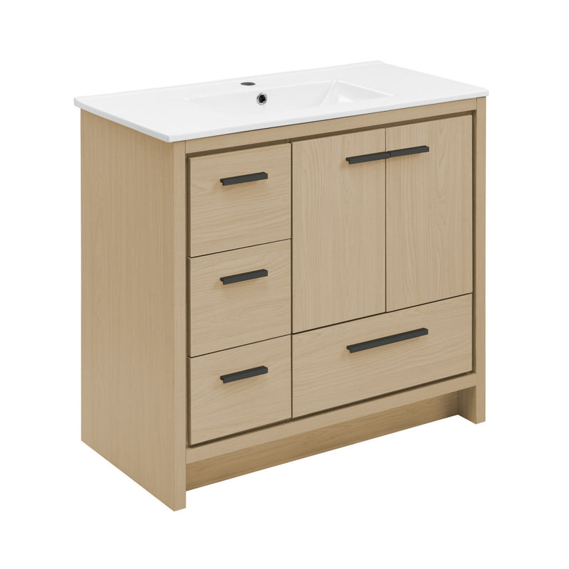 Virage 36" Freestanding Bathroom Vanity in Natural Oak with Sink Top