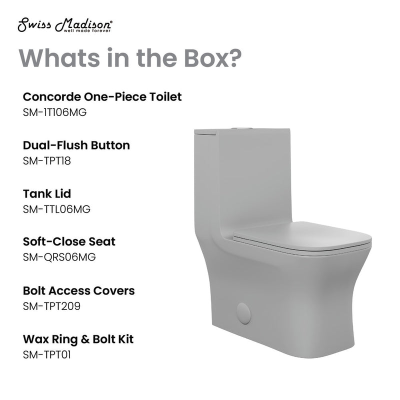 Concorde One Piece Square Toilet Dual Flush in Matte Gray 1.1/1.6 gpf