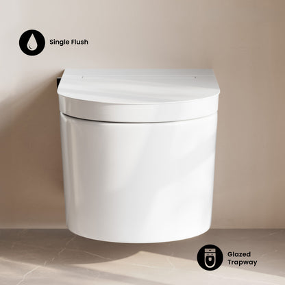 Hugo H Wall-Hung Toilet in Glossy White with Manual Bidet and 2x6 Supporting Frame