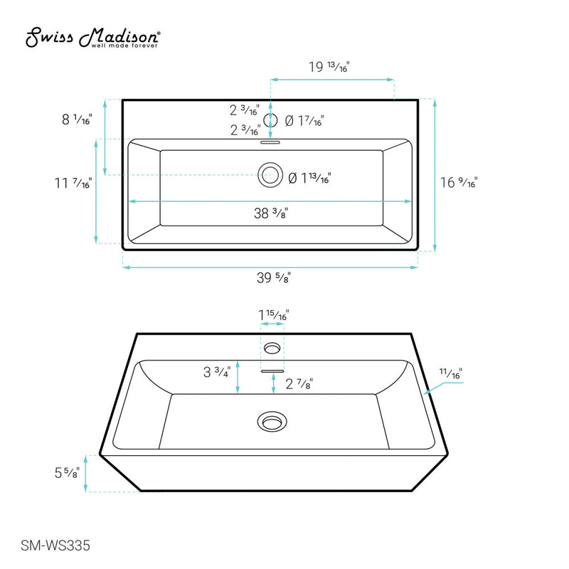 Claire 40" Rectangle Wall-Mount Bathroom Sink