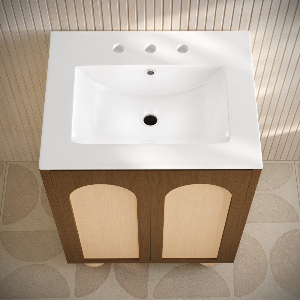 Plaisir II 24" Freestanding Bathroom Vanity in Brown Oak with 3-Hole Widespread Sink Top