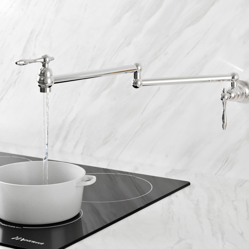 Plaisir Retractable Wall Mount Pot Filler Faucet in Polished Chrome