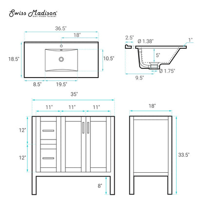 Forme 36" Modular Freestanding Bathroom Vanity with Sink Top in Natural Oak