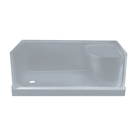 Aquatique 60" x 32" Single Threshold Shower Base With Left Hand Drain and Integral Right Hand Seat in Gray