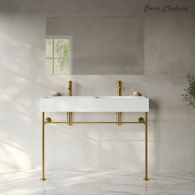 Claire 48" Double Basin Console Sink with Brushed Gold Legs