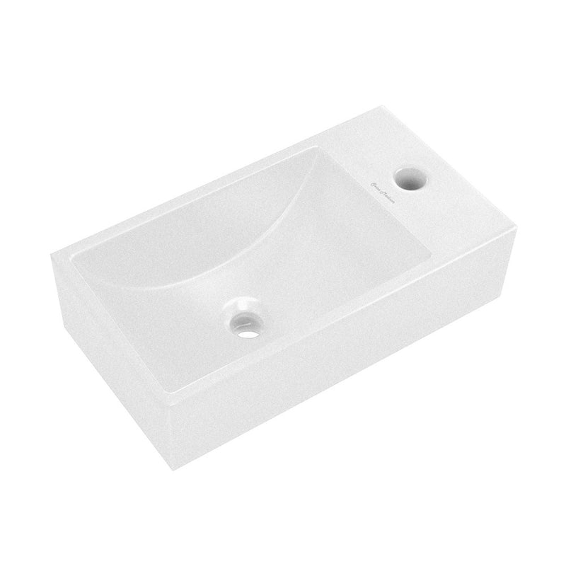 Lisse 16" Concrete Rectangle Wall-Mounted Sink with Right Side Faucet Mount in Matte White