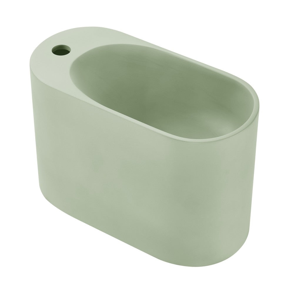 Terre 18" Solid Surface Oval Wall-Mounted Sink with Left Side Faucet Mount in Matte Palm Green