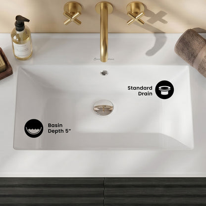 30" Zero Hole Vanity Sink Top in Glossy White