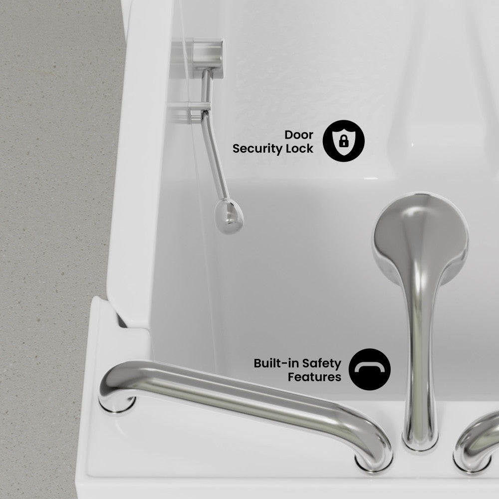 Auvergne 53" x 27" ADA Right Drain Walk-in Soaking Bathtub in Glossy White, Faucet Set, Drain, Grab Bars, Pillow Included