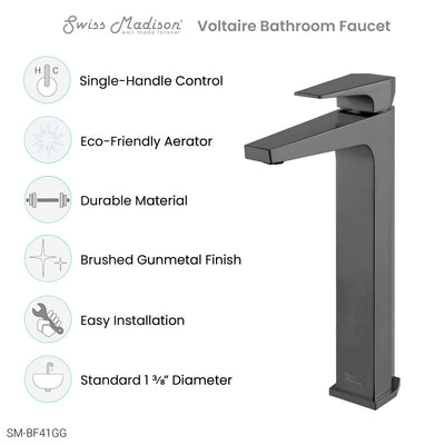 Voltaire Single Hole, Single-Handle, High Arc Bathroom Faucet in Gunmetal Grey