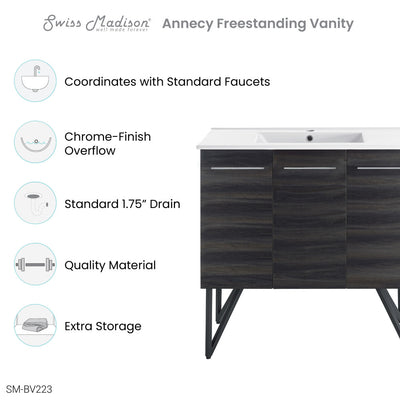 Annecy 36" Freestanding Bathroom Vanity in Black Walnut with Sink Top