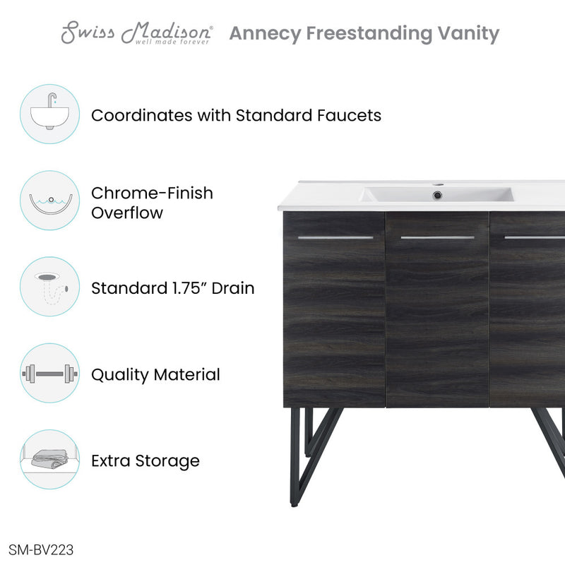 Annecy 36" Freestanding Bathroom Vanity in Black Walnut with Sink Top