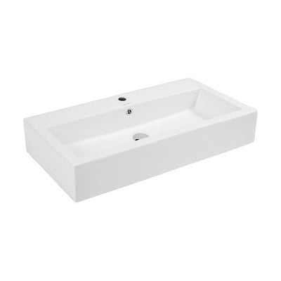 Voltaire 32" Rectangle Vessel Sink in Glossy White with Faucet Mount