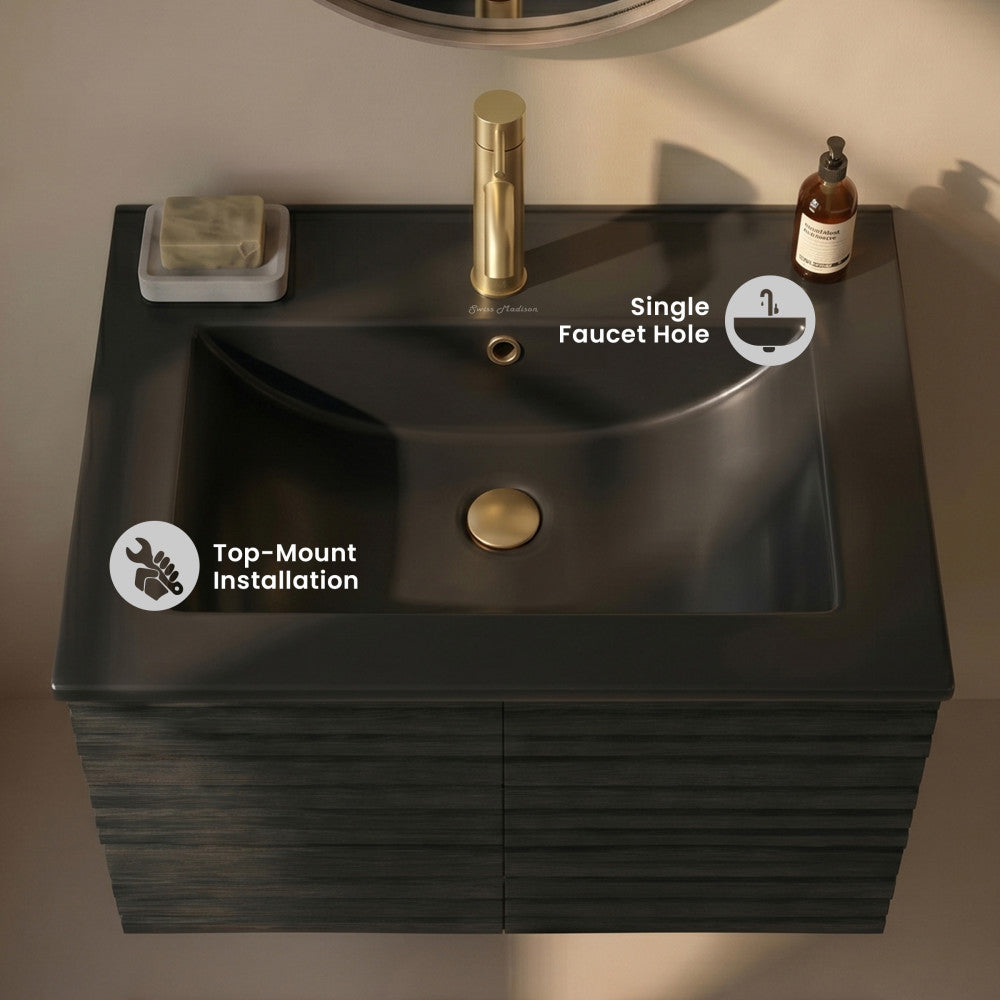 24" Ceramic Vanity Top with Single Faucet Hole in Matte Black