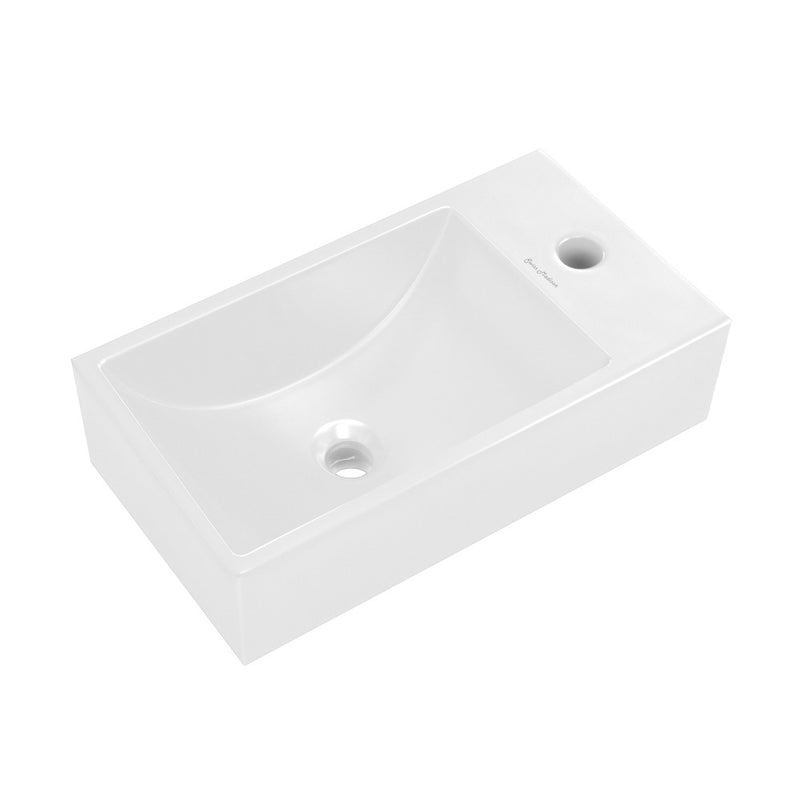 Lisse 16" Concrete Rectangle Wall-Mounted Sink with Right Side Faucet Mount in Matte White