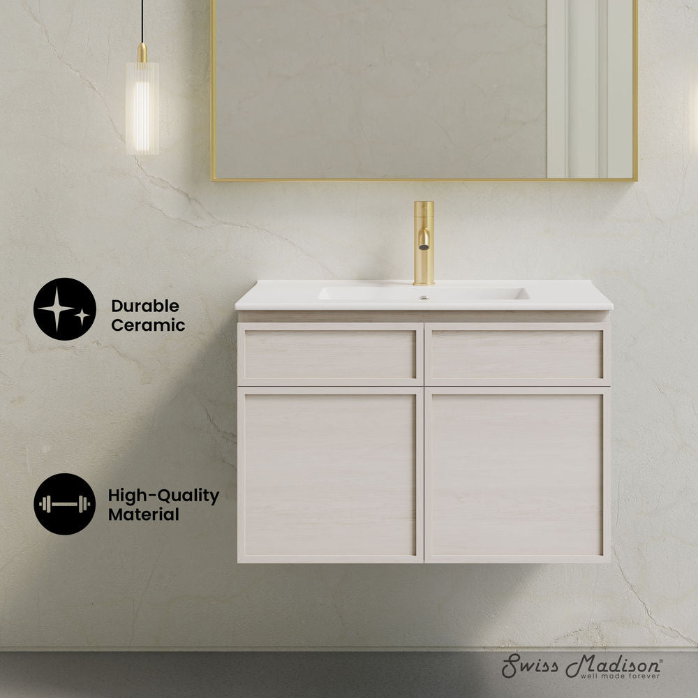 St. Tropez 30" Wall-Mounted Bathroom Vanity in White Oak with Sink Top