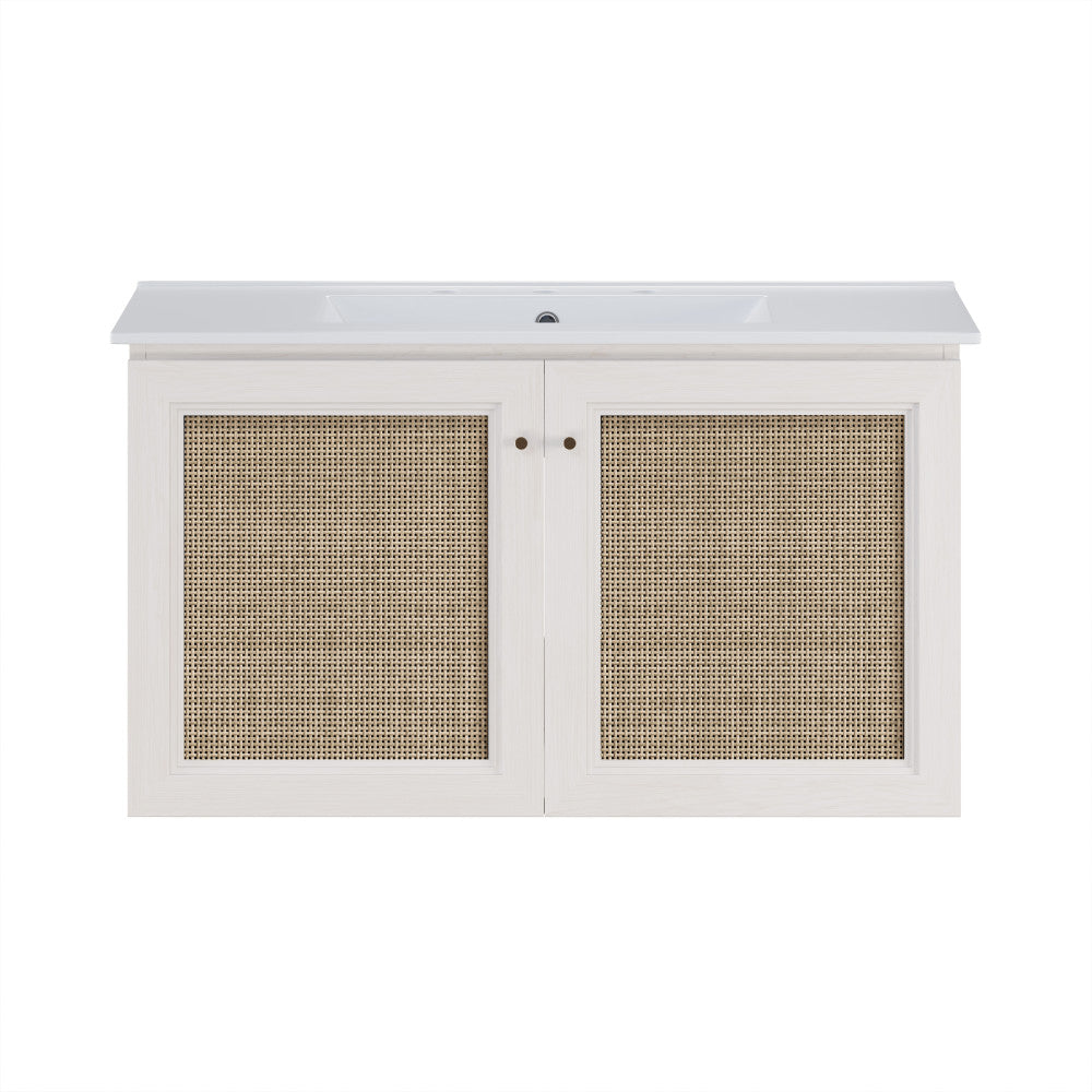 Classe 36" Wall-Mounted Bathroom Vanity in White Oak with Widespread Faucet Holes Vanity Top