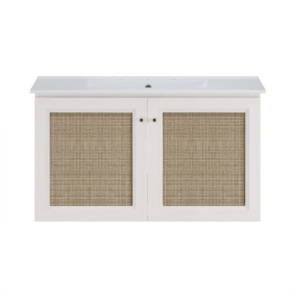 Classe 36" Wall-Mounted Bathroom Vanity in White Oak with Widespread Faucet Holes Vanity Top