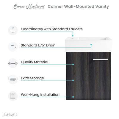Colmer 18 Single, Black Walnut, One Cabinet, Bathroom Vanity
