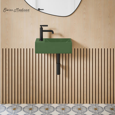 Lisse 16" Concrete Rectangle Wall-Mounted Sink with Left Side Faucet Mount in Matte Royal Green