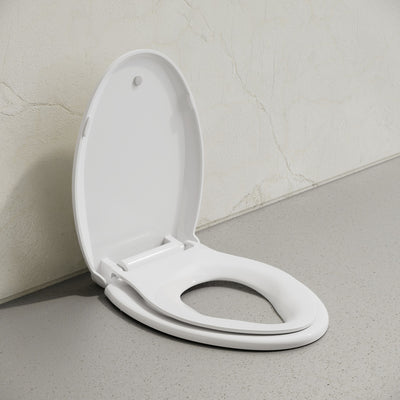 Elongated Toilet Seat with Toddler Seat Built In, Family Toilet Seat in Glossy White