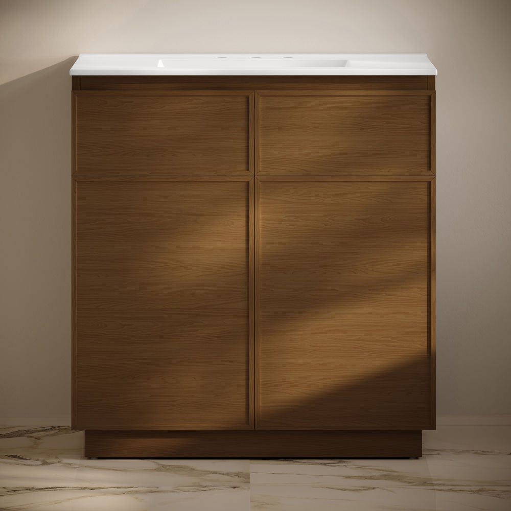 St. Tropez 36" Freestanding Bathroom Vanity in Brown Oak with 3-Hole Widespread Sink Top