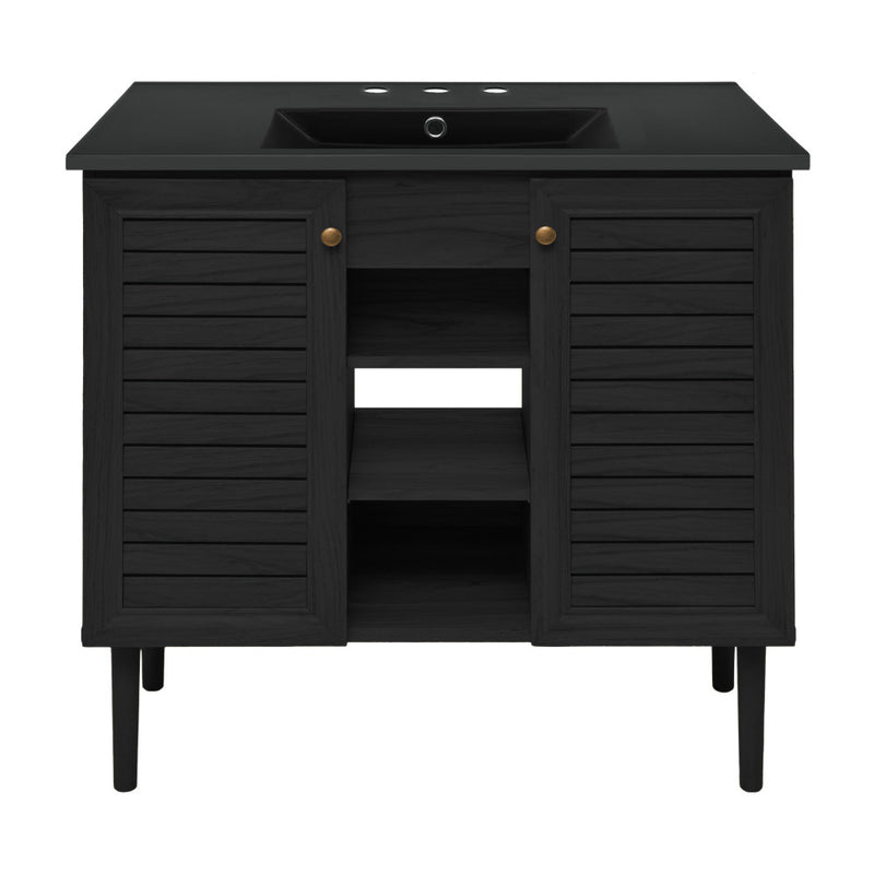 Bron 36" Freestanding Bathroom Vanity in Black Oak with Black 3-Hole Widespread Sink Top