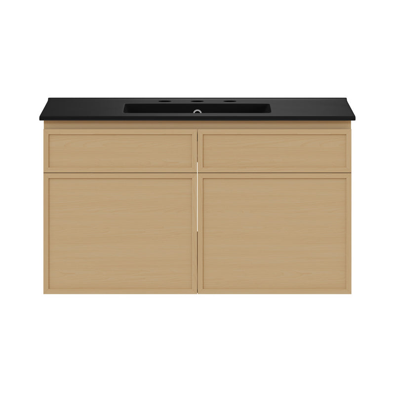 St. Tropez 36" Wall-Mounted Bathroom Vanity in Natural Oak with Black 3-Hole Widespread Sink Top