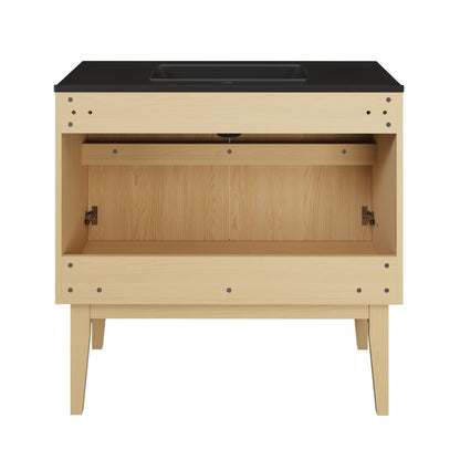 Bosse 36" Freestanding Bathroom Vanity in Natural Oak with Black Sink Top