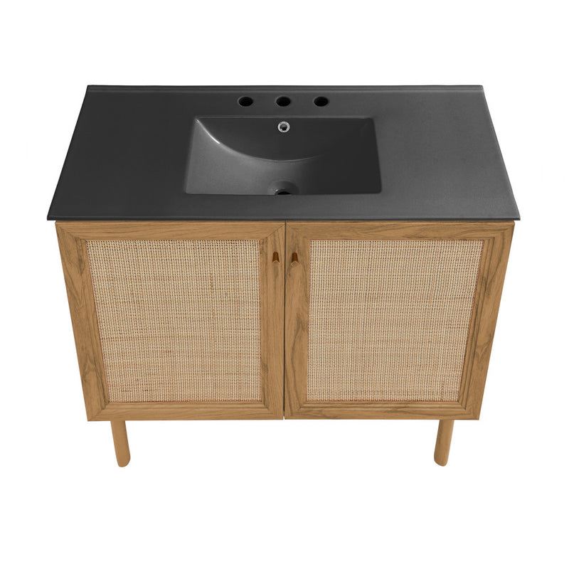 Classe 36 in. Oak Bathroom Vanity With Black, 3-Hole Ceramic Sink Top