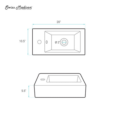 Voltaire 19.5 x 10 Rectangular Ceramic Wall Hung Sink with Left Side Faucet Mount, Matte Black