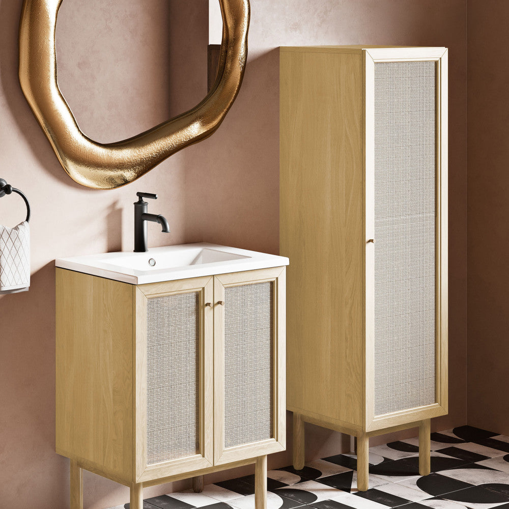 Classe 15.5 x 15 x 60 Freestanding Linen Cabinet in Natural Oak