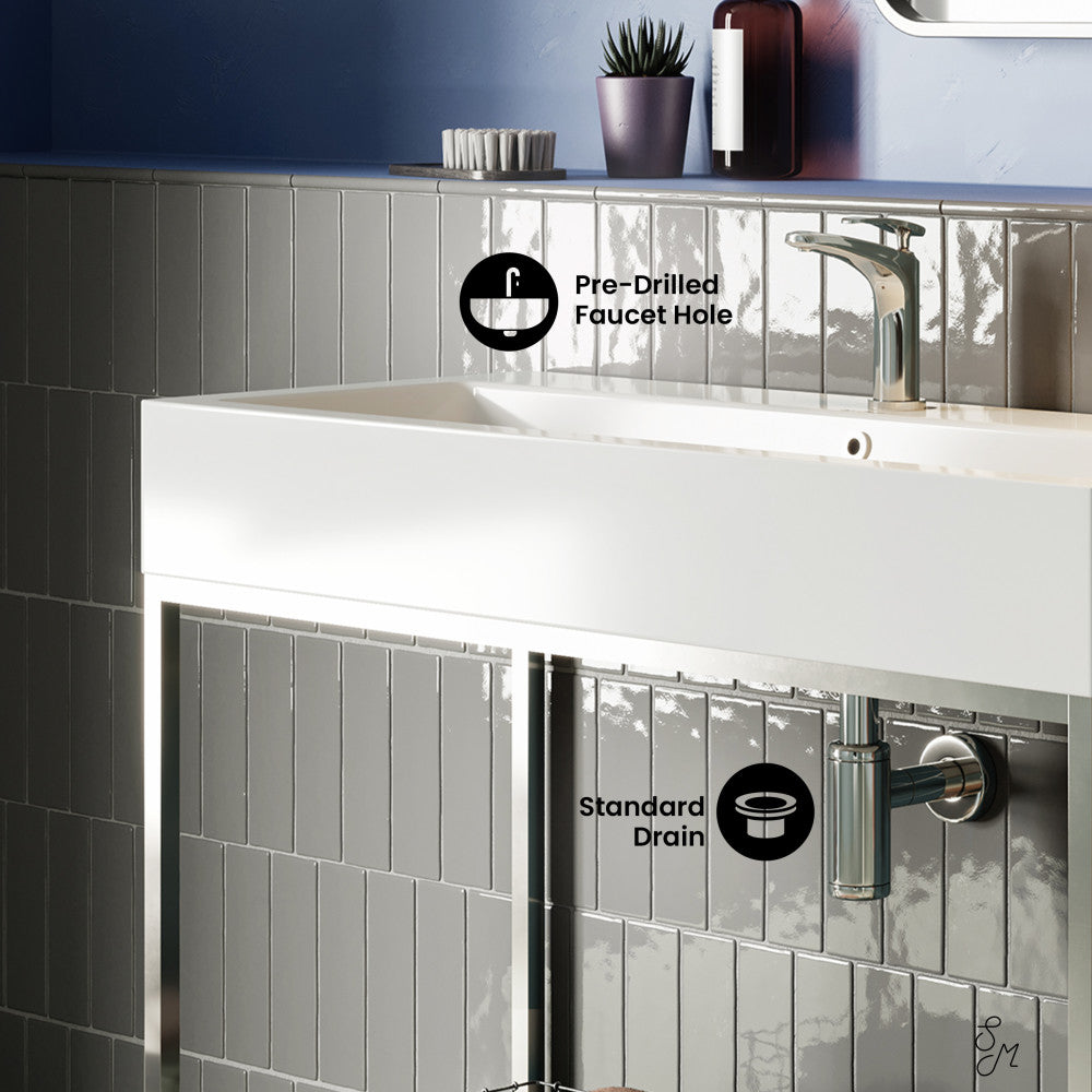 Pierre 40 Single, Freestanding, Open Shelf, Chrome Metal Frame Bathroom Vanity