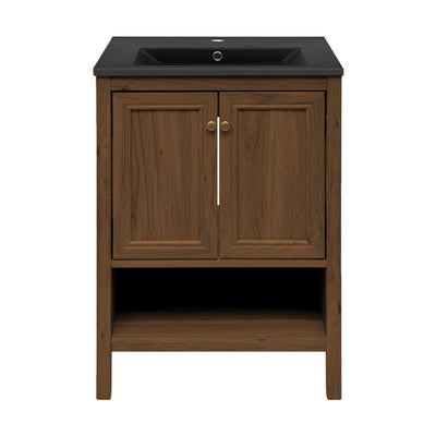 Chateau 24" Freestanding Bathroom Vanity in Brown Oak with Black Sink Top