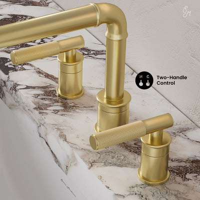 Avallon 8 in. Widespread, Sleek Handle, Bathroom Faucet in Brushed Gold