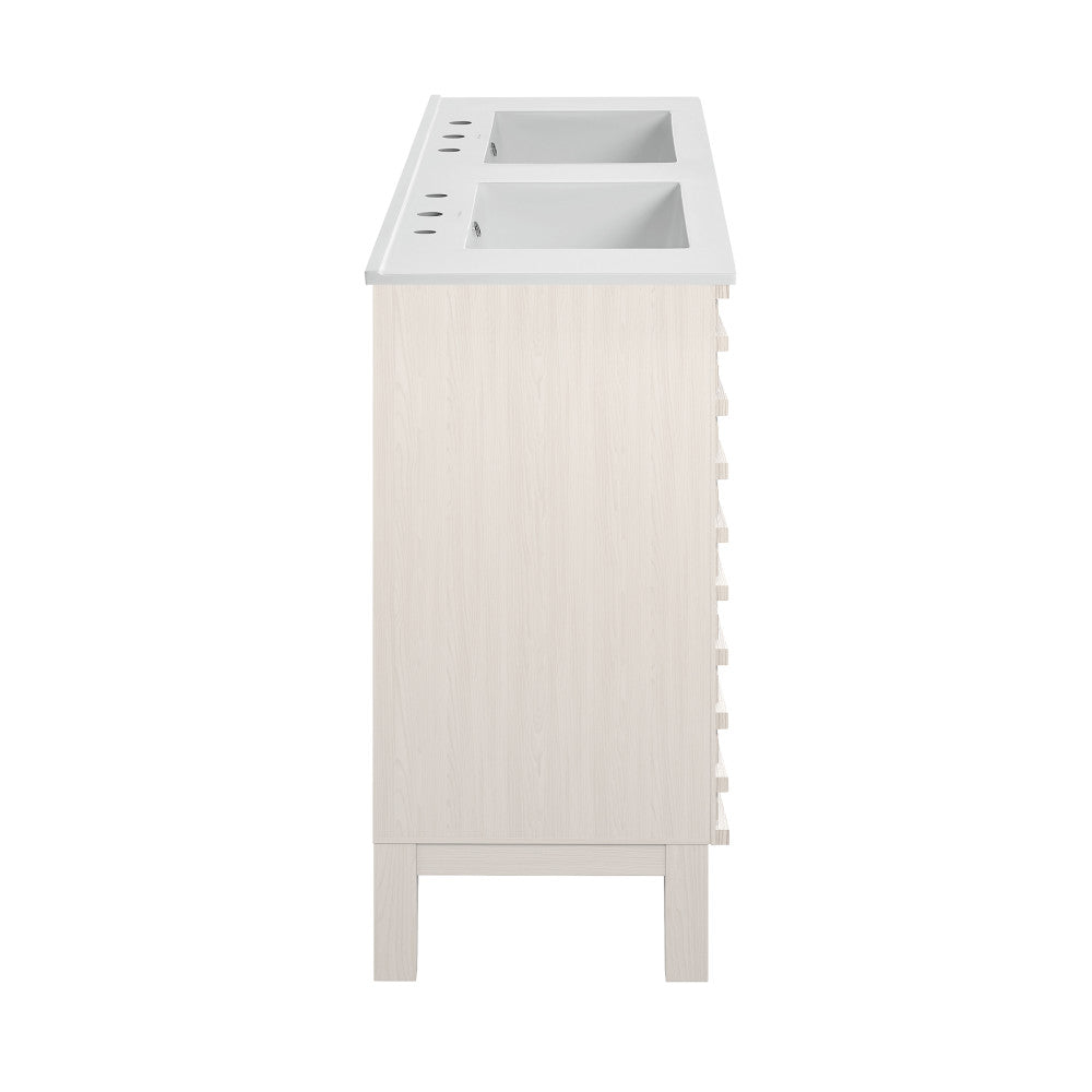 Cascade 48" Freestanding Bathroom Vanity in White Oak with 3-Hole Widespread Double Basin Sink Top