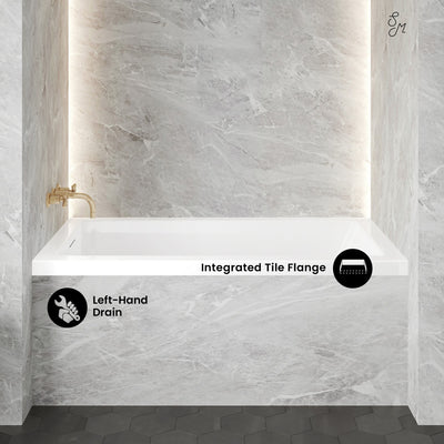 Voltaire 54 x 30 Left Drain Soaking Alcove Bathtub in Glossy White with Integrated Overflow, Drain Included