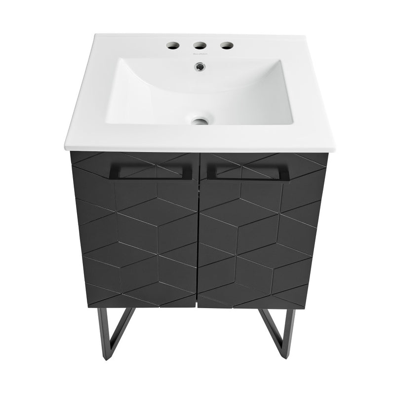 Annecy 24 in. Phantom Black Bathroom Vanity With White, 3-Hole Ceramic Sink Top