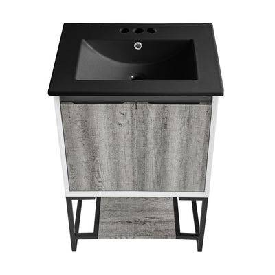 Marseille 24 in. Gray Oak Bathroom Vanity With Black, 3-Hole Ceramic Sink Top