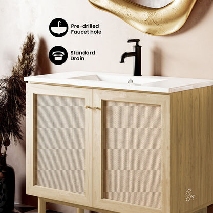 Classe 36" Freestanding Bathroom Vanity in Natural Oak with Sink Top