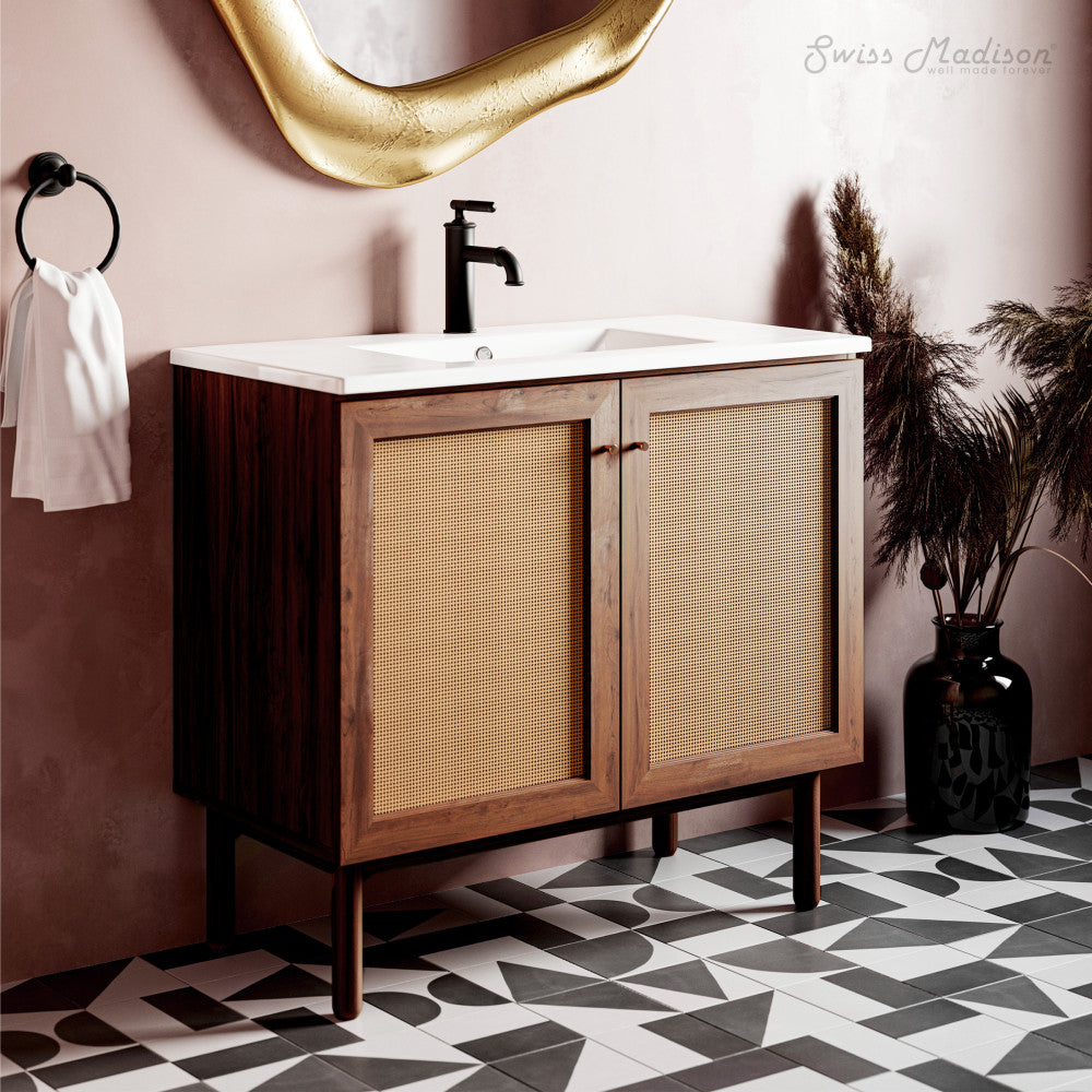 Classe 36" Freestanding Bathroom Vanity in Brown Oak with Sink Top
