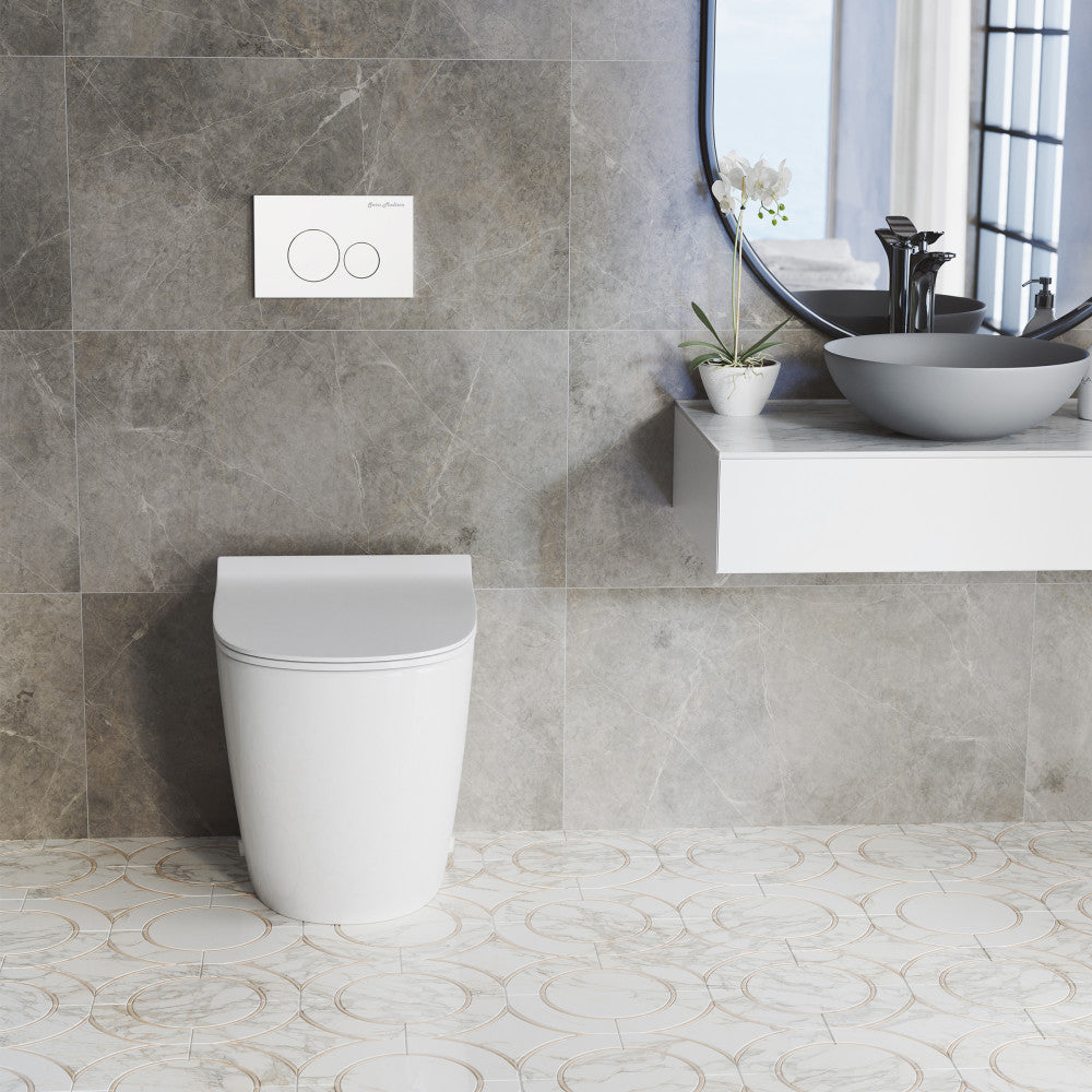 St. Tropez Back-to-Wall Toilet Bundle 0.8/1.6 GPF Dual Flush in Glossy White with White Flush Plate
