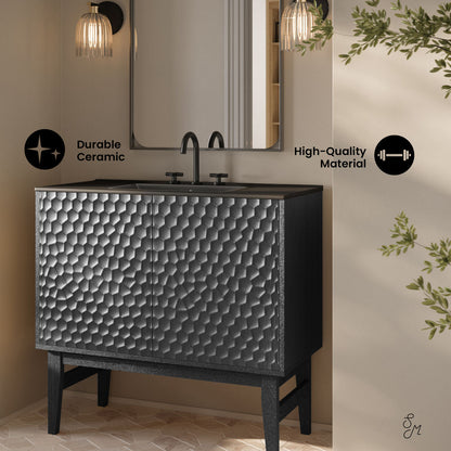 Bosse 36" Freestanding Bathroom Vanity in Black Oak with Black 3-Hole Widespread Sink Top